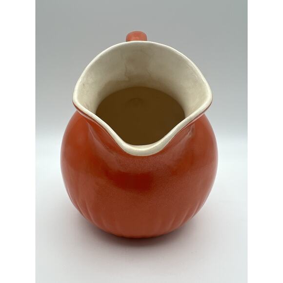 Orange Round Tilted Ball Ceramic Pitcher Jug 6” Vintage MCM - Picture 4 of 13